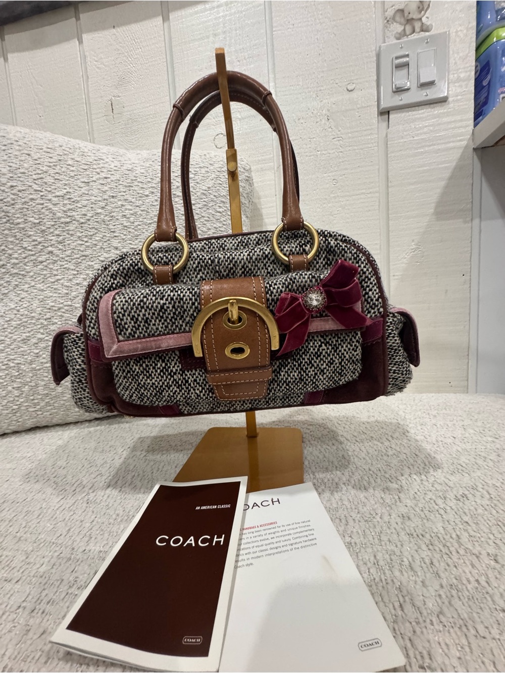 Rare vintage Y2K Coach Soho Tweed and Suede Satchel
